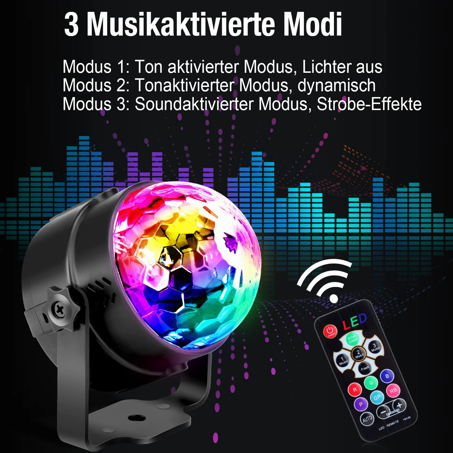 Sterowanie głosem kulka dyskotekowa, obracająca się kula fasetowana 360°, 3 tryby muzyczne Gry świetlne z pilotem USB 4M i kablem, kula dyskotekowa na imprezę/Boże Narodzenie, bar, klub, DJ