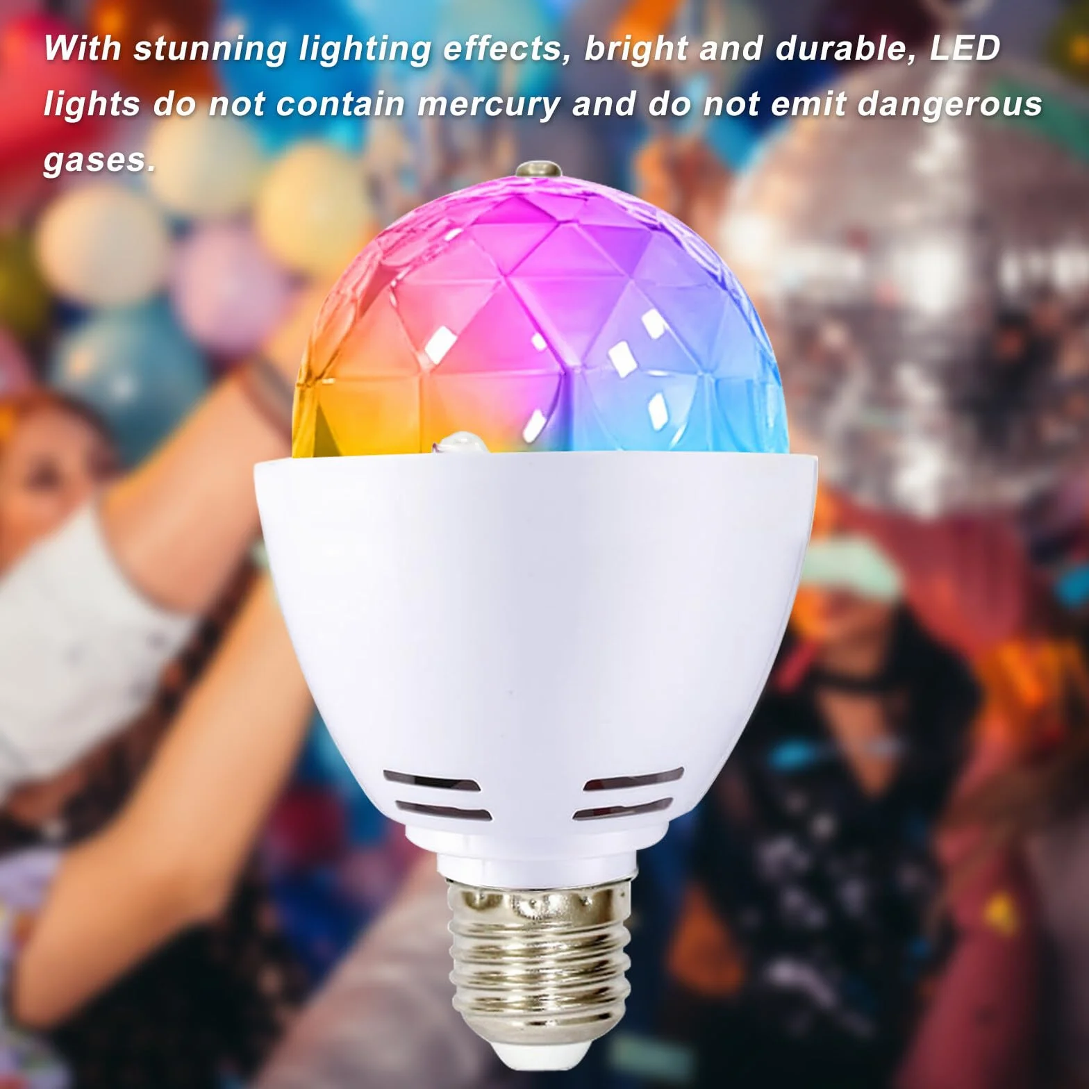 2 x oświetlenie imprezowe LED, E27, 3 W, RGB, kula dyskotekowa, obracana o 360°, lampa dyskotekowa LED do oprawy E27, dekoracja na wesele, urodziny, Halloween, Boże Narodzenie