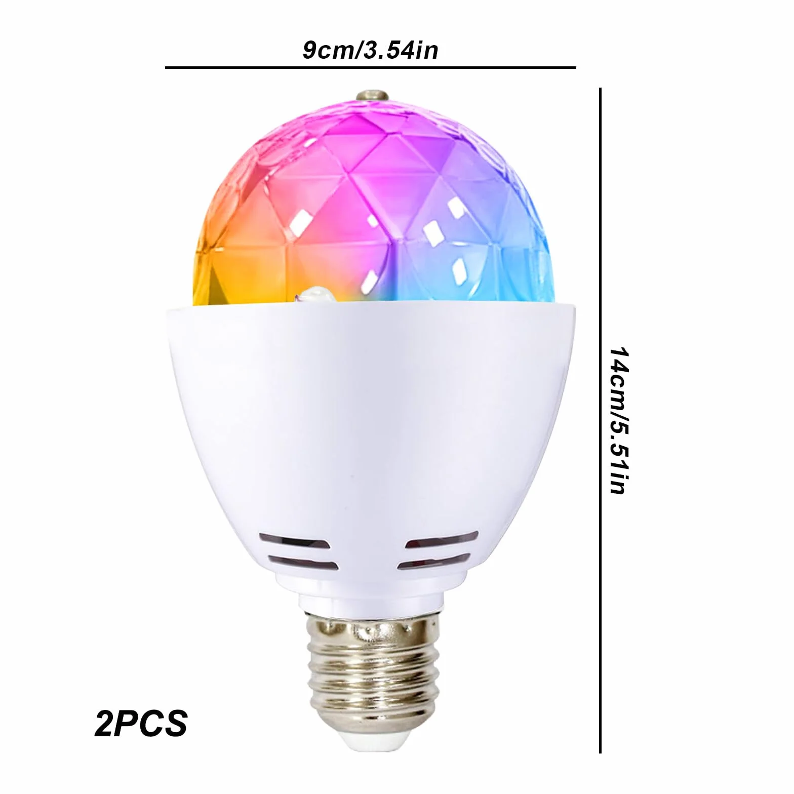 2 x oświetlenie imprezowe LED, E27, 3 W, RGB, kula dyskotekowa, obracana o 360°, lampa dyskotekowa LED do oprawy E27, dekoracja na wesele, urodziny, Halloween, Boże Narodzenie